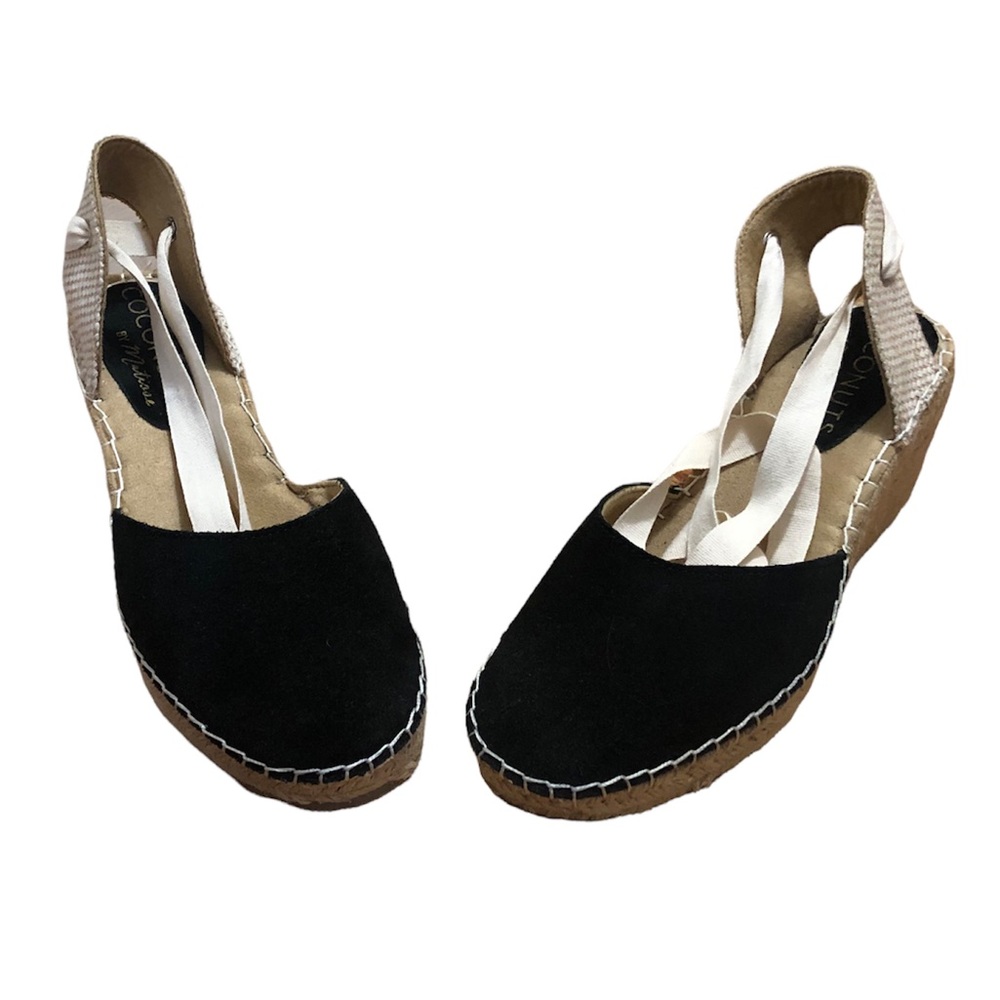 Coconuts by Matisse black & cream closed toe open back lace up wedge espadrilles - Picture 3 of 11